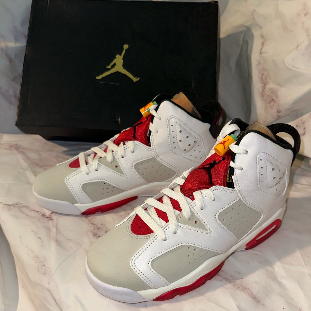 Air Jordan Retro 6 “Hare” (GS) Athletic White and Red High-Top Sneakers